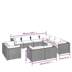 Set Divani da Giardino 11 pz con Cuscini in Polyrattan Grigio 3102878