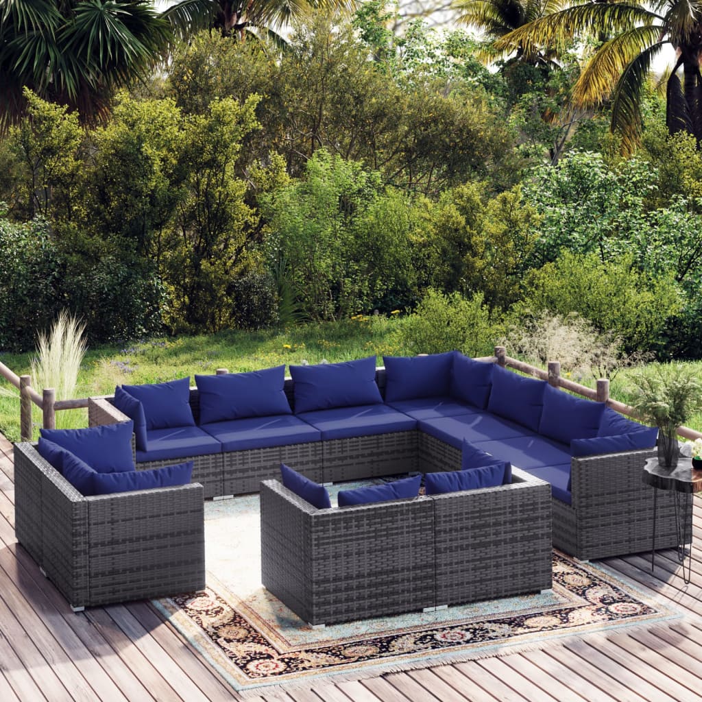 Set Divani da Giardino 11 pz con Cuscini in Polyrattan Grigio cod mxl 34850