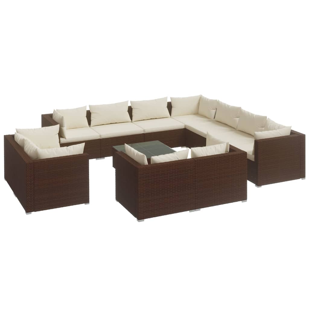 Set Divani da Giardino 12 pz con Cuscini in Polyrattan Marrone 3102882