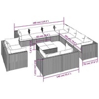 Set Divani da Giardino 12 pz con Cuscini in Polyrattan Marrone 3102882