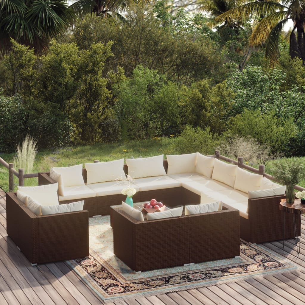 Set Divani da Giardino 12 pz con Cuscini in Polyrattan Marrone 3102882