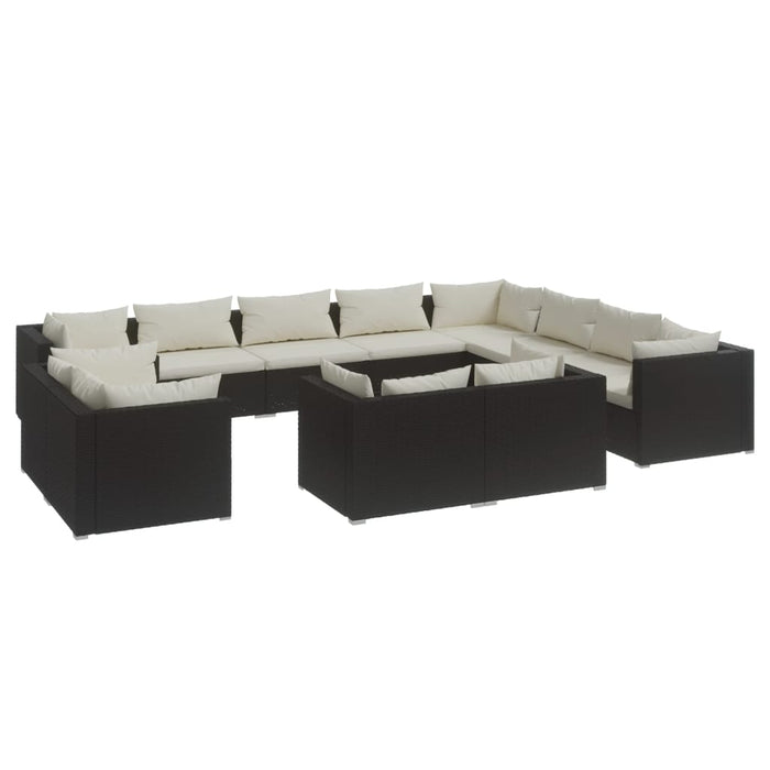 Set Divani da Giardino 12 pz con Cuscini in Polyrattan Nero cod mxl 57082