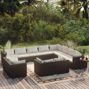 Set Divani da Giardino 12 pz con Cuscini in Polyrattan Nero cod mxl 57082