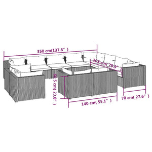 Set Divani da Giardino 12 pz con Cuscini in Polyrattan Grigio 3102894