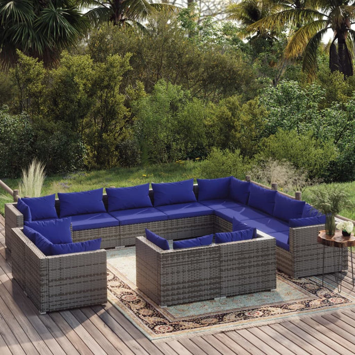 Set Divani da Giardino 12 pz con Cuscini in Polyrattan Grigio 3102894