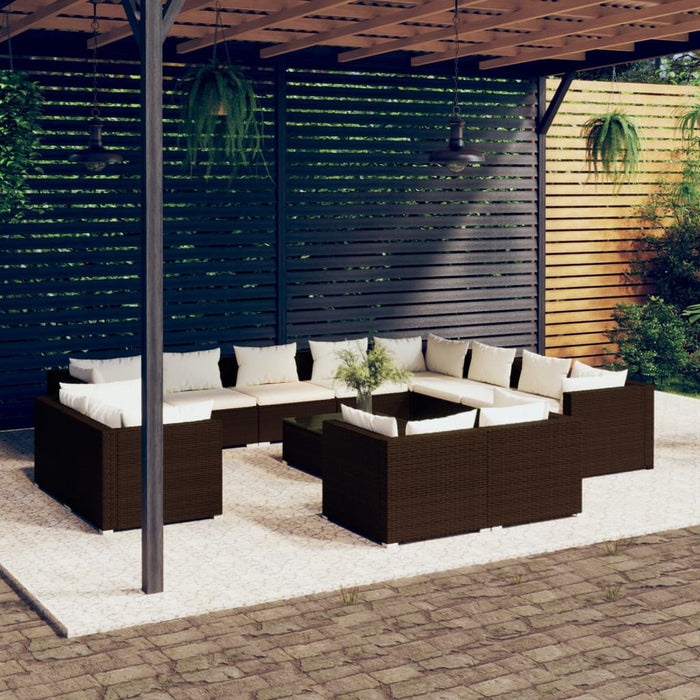 Set Divani da Giardino 13 pz con Cuscini in Polyrattan Marrone 3102898