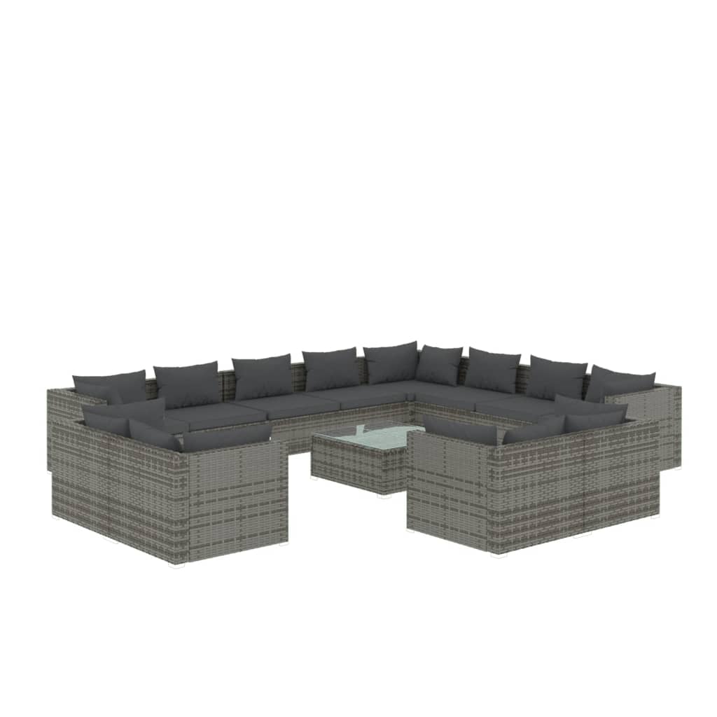 Set Divani da Giardino 13 pz con Cuscini in Polyrattan Grigio 3102901