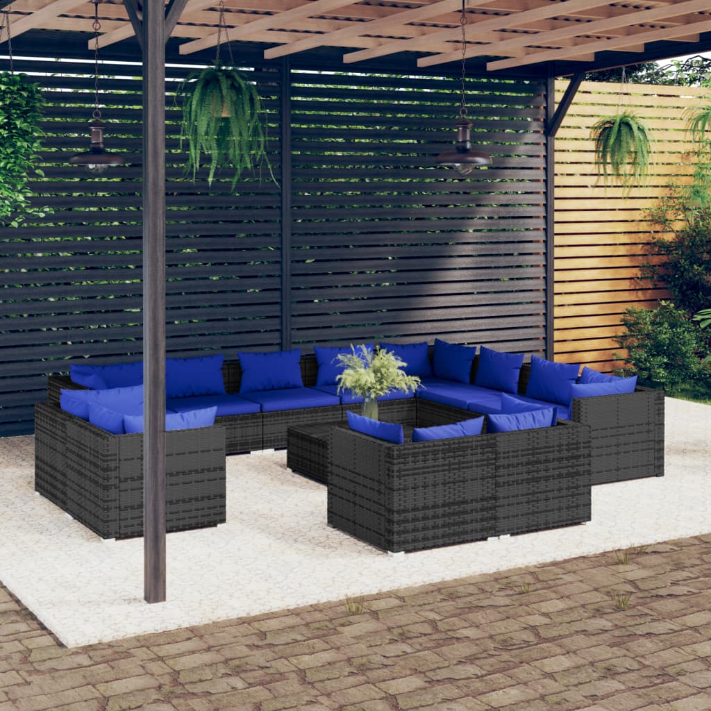 Set Divani da Giardino 13 pz con Cuscini in Polyrattan Grigio cod mxl 44881