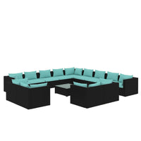 Set Divani da Giardino 14 pz con Cuscini in Polyrattan Nero 3102913