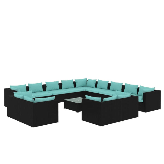 Set Divani da Giardino 14 pz con Cuscini in Polyrattan Nero 3102913