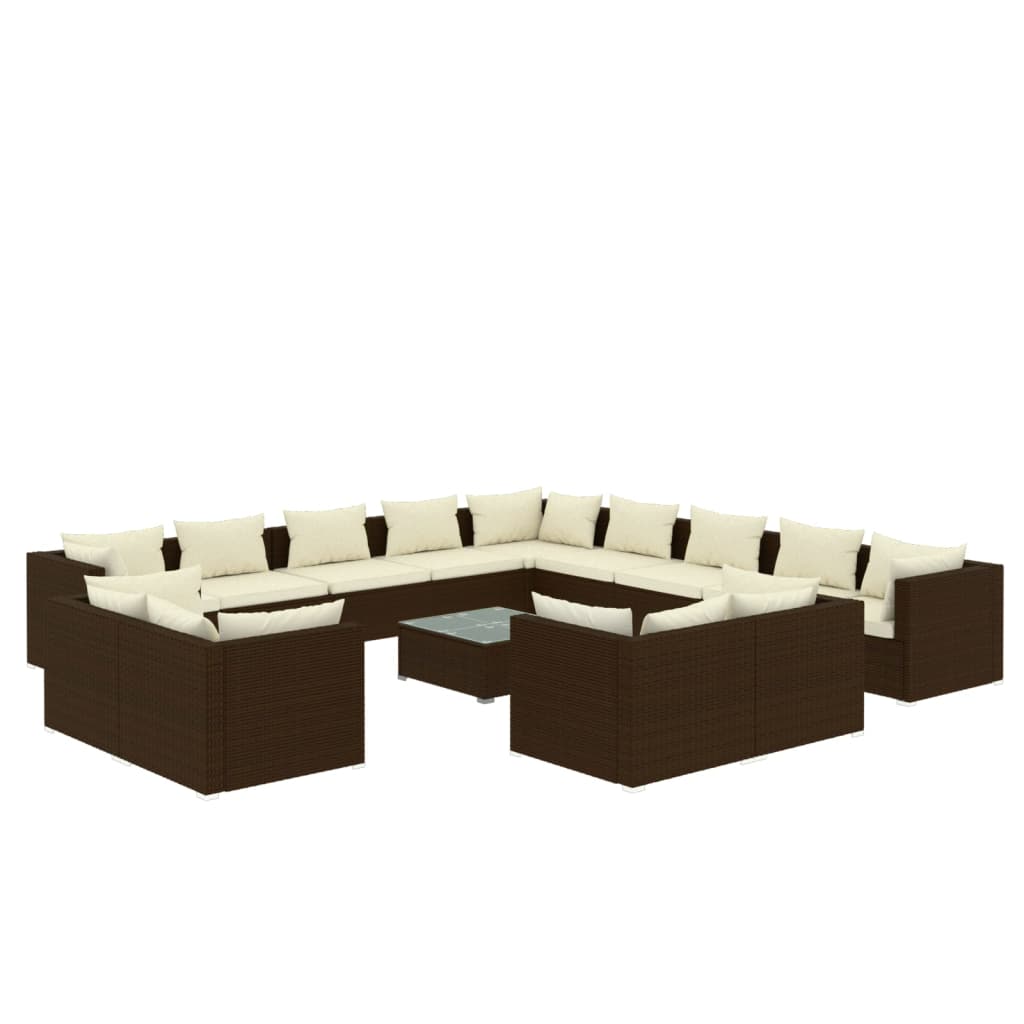 Set Divani da Giardino 14 pz con Cuscini in Polyrattan Marrone cod mxl 49844