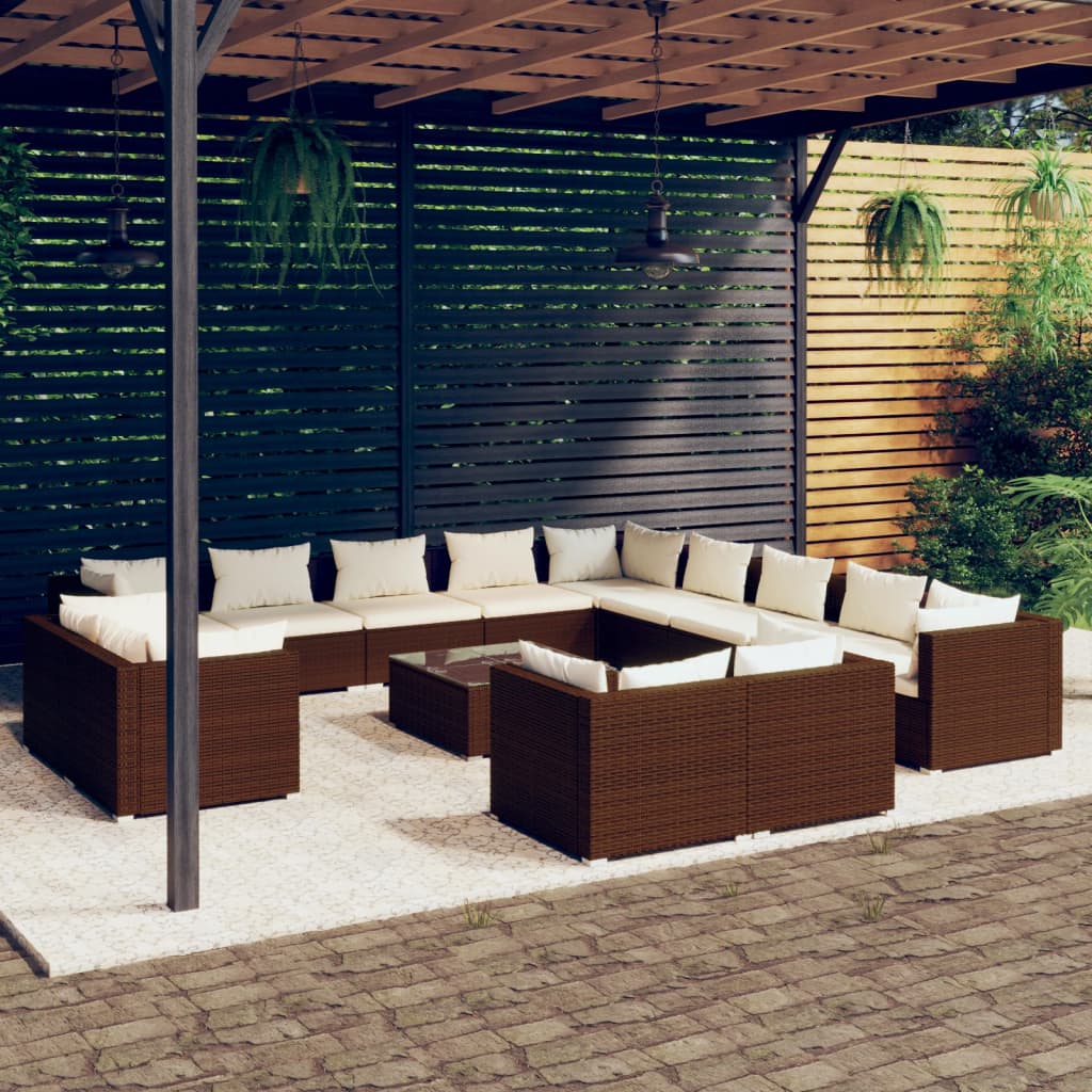 Set Divani da Giardino 14 pz con Cuscini in Polyrattan Marrone cod mxl 49844