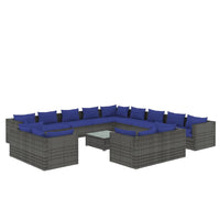 Set Divani da Giardino 14 pz con Cuscini in Polyrattan Grigio 3102918