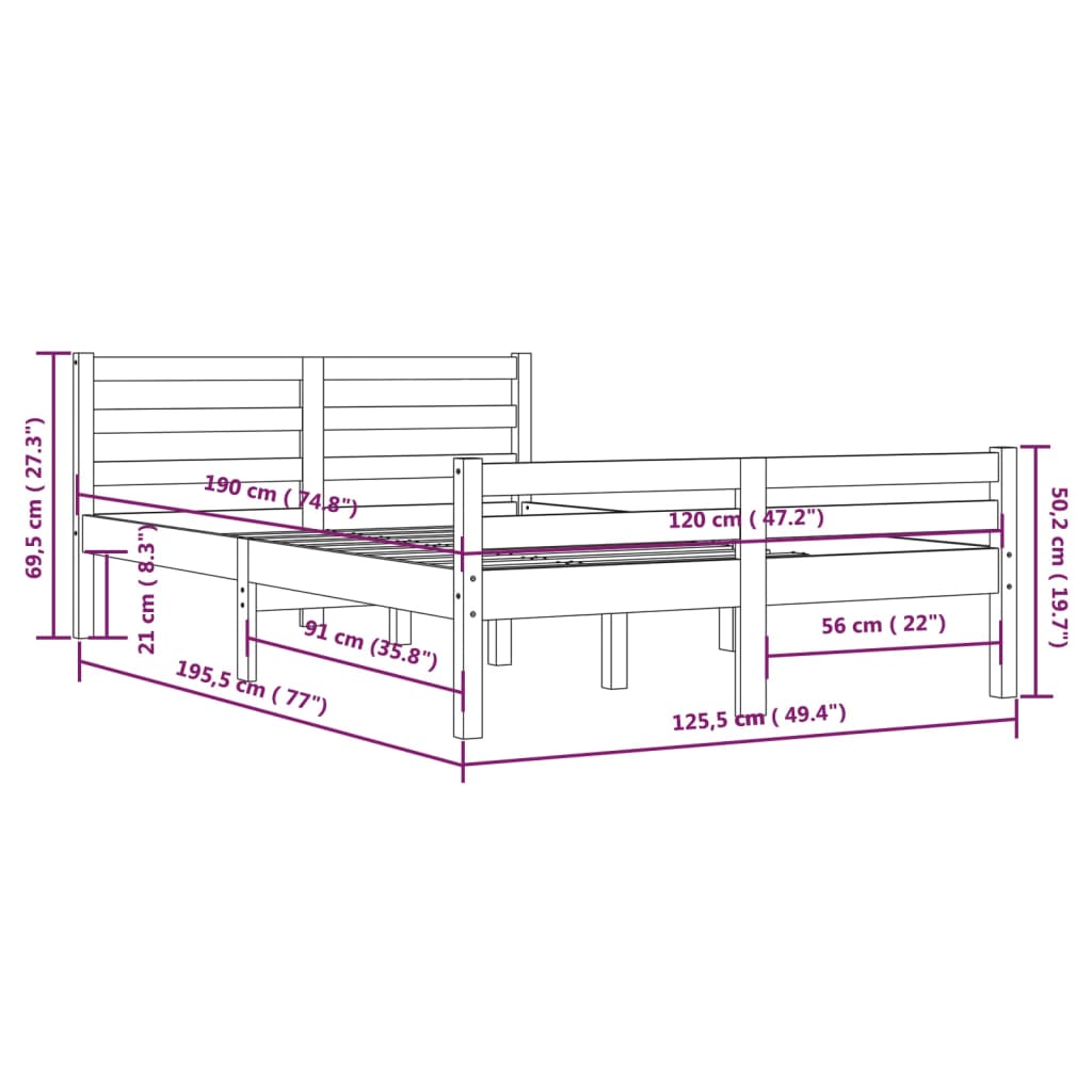 Giroletto Bianco in Legno Massello 120x190 cm 4FT Small Double 814790