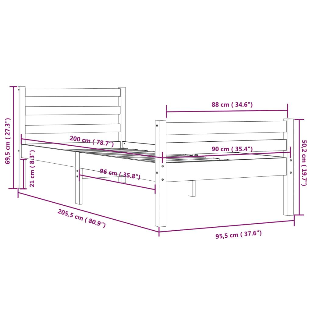 Giroletto Nero in Legno Massello 90x200 cm 814808