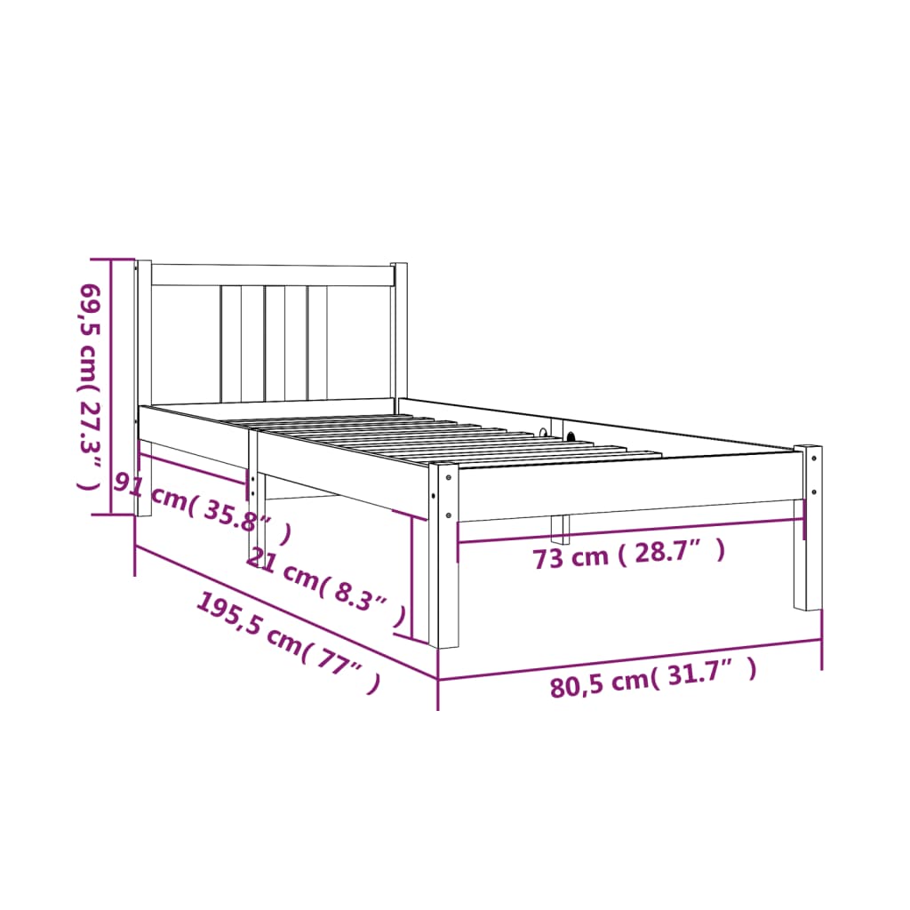 Giroletto Grigio in Legno Massello 75x190 cm 2FT6 Small Single 814846