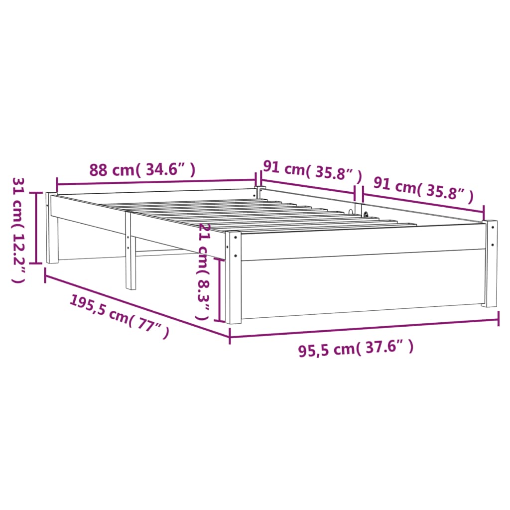 Giroletto in Legno Massello 90x190 cm 3FT Singolo 814914