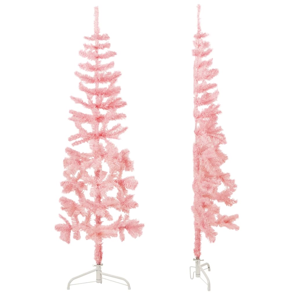 Albero Natale Artificiale Sottile a Metà e Supporto Rosa 180 cm 344571