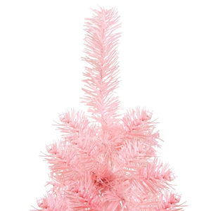 Albero Natale Artificiale Sottile a Metà e Supporto Rosa 180 cm