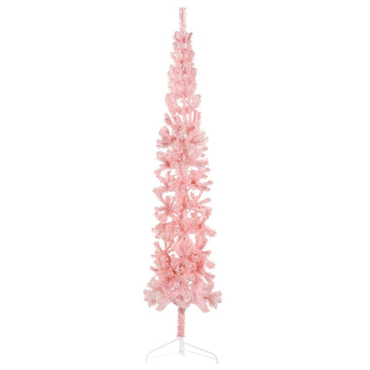 Albero Natale Artificiale Sottile a Metà e Supporto Rosa 210 cm 344572