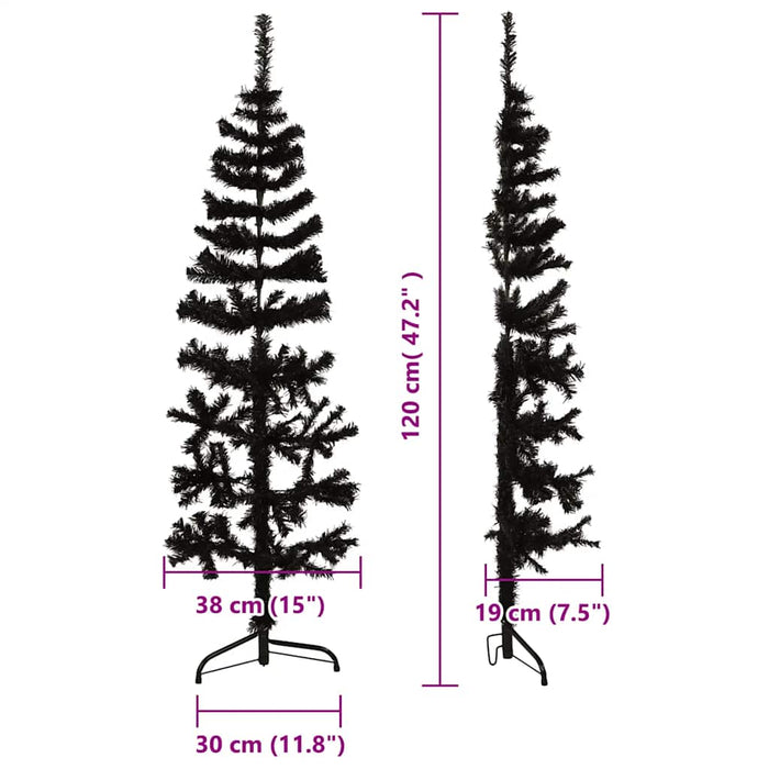 Albero Natale Artificiale Sottile a Metà e Supporto Nero 120 cm 344574