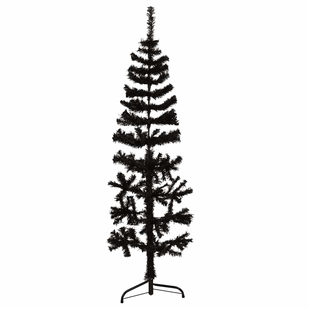 Albero Natale Artificiale Sottile a Metà e Supporto Nero 150 cm 344575