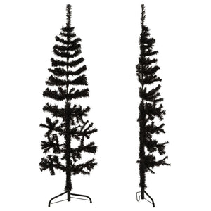 Albero Natale Artificiale Sottile a Metà e Supporto Nero 150 cm