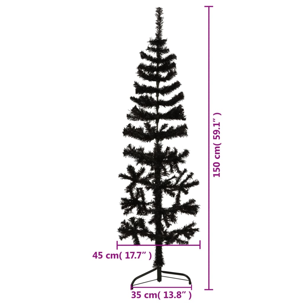 Albero Natale Artificiale Sottile a Metà e Supporto Nero 150 cm