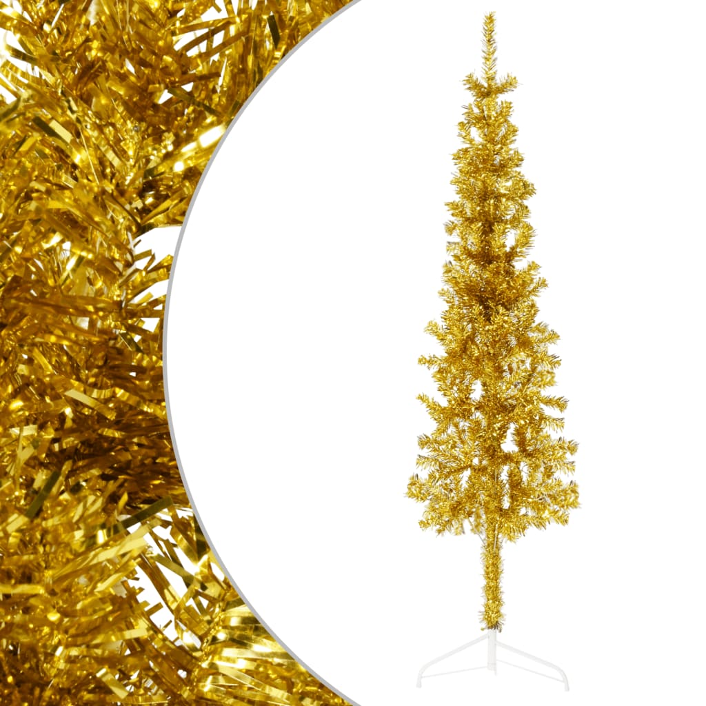 Albero Natale Artificiale Sottile a Metà con Supporto Oro 120cm 344589