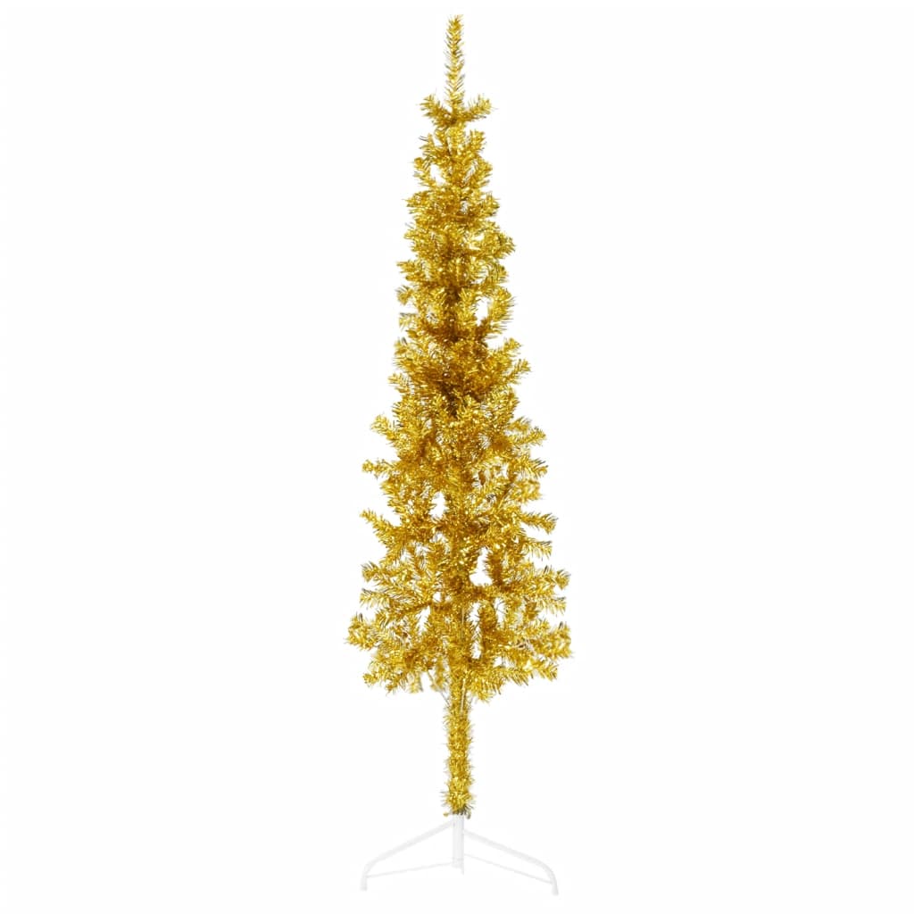 Albero Natale Artificiale Sottile a Metà con Supporto Oro 120cm 344589