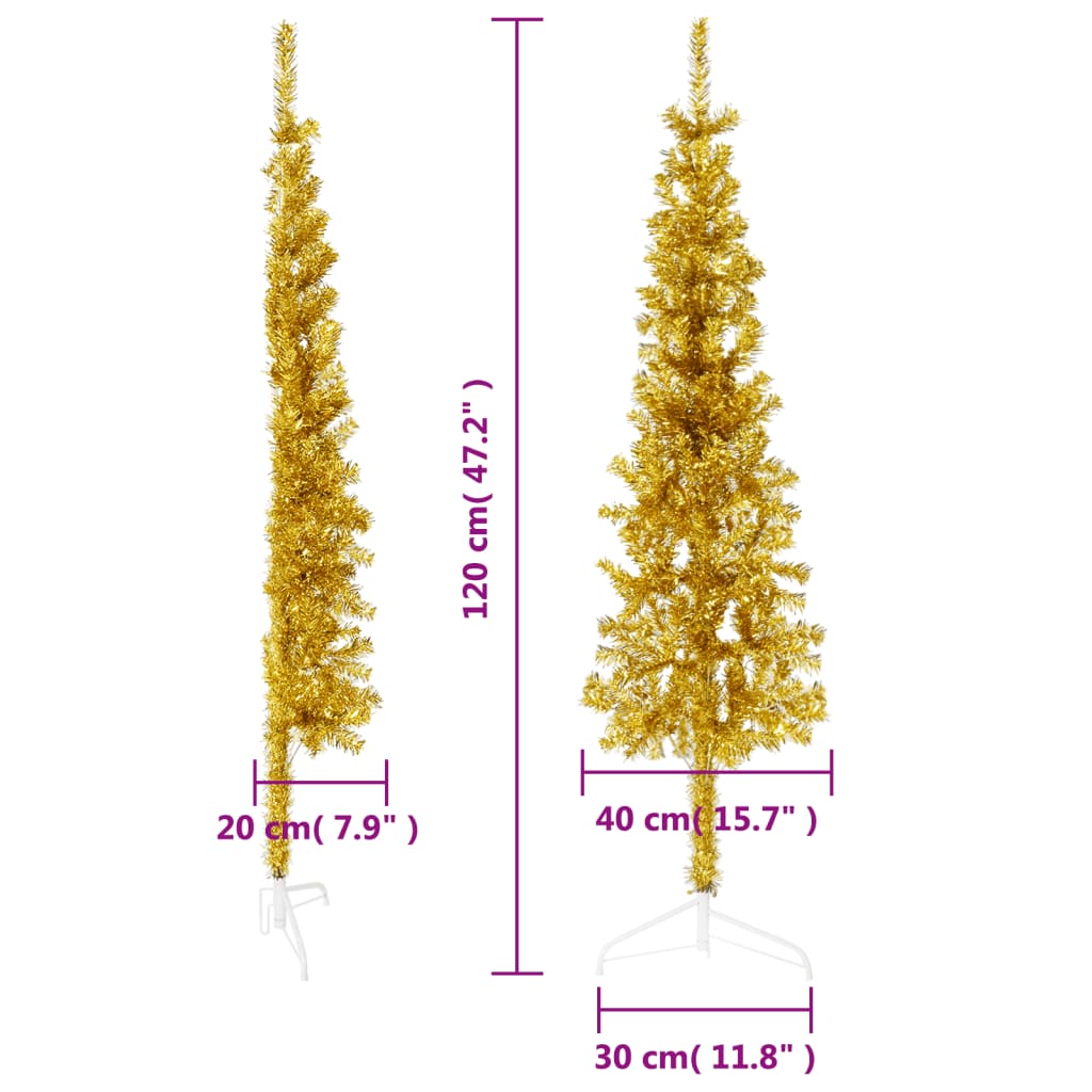 Albero Natale Artificiale Sottile a Metà con Supporto Oro 120cm 344589