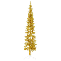 Albero Natale Artificiale Sottile a Metà con Supporto Oro 210cm 344592