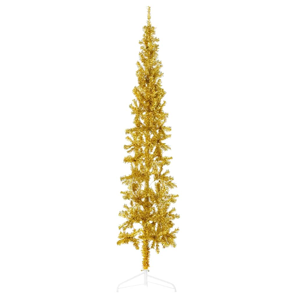 Albero Natale Artificiale Sottile a Metà con Supporto Oro 240cm 344593