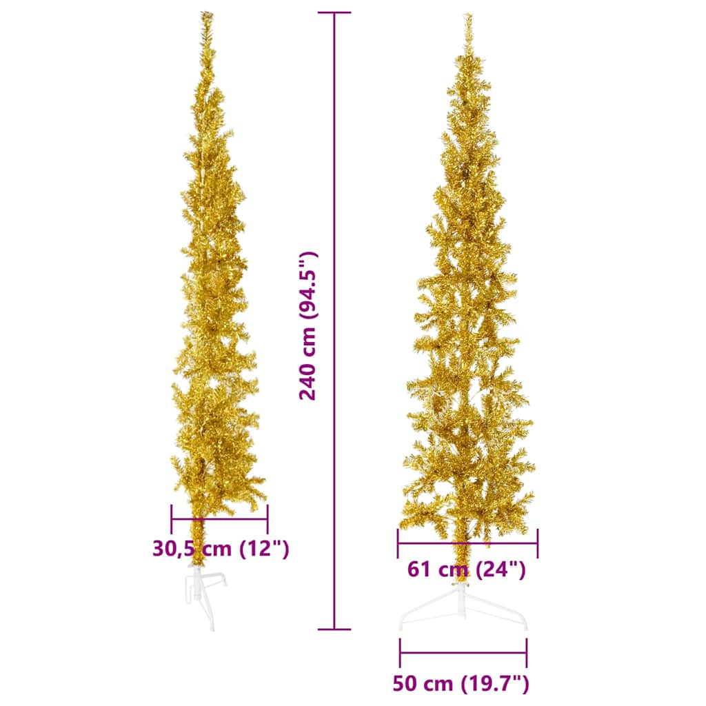 Albero Natale Artificiale Sottile a Metà con Supporto Oro 240cm 344593