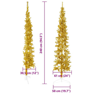 Albero Natale Artificiale Sottile a Metà con Supporto Oro 240cm 344593