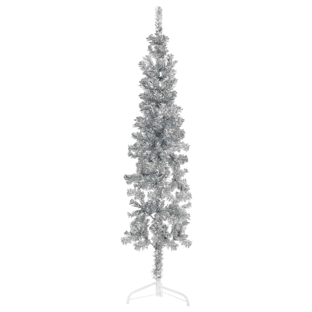 Albero Natale Artificiale Sottile a Metà Supporto Argento 120cm 344594