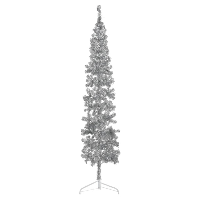 Albero Natale Artificiale Sottile a Metà Supporto Argento 210cm 344597