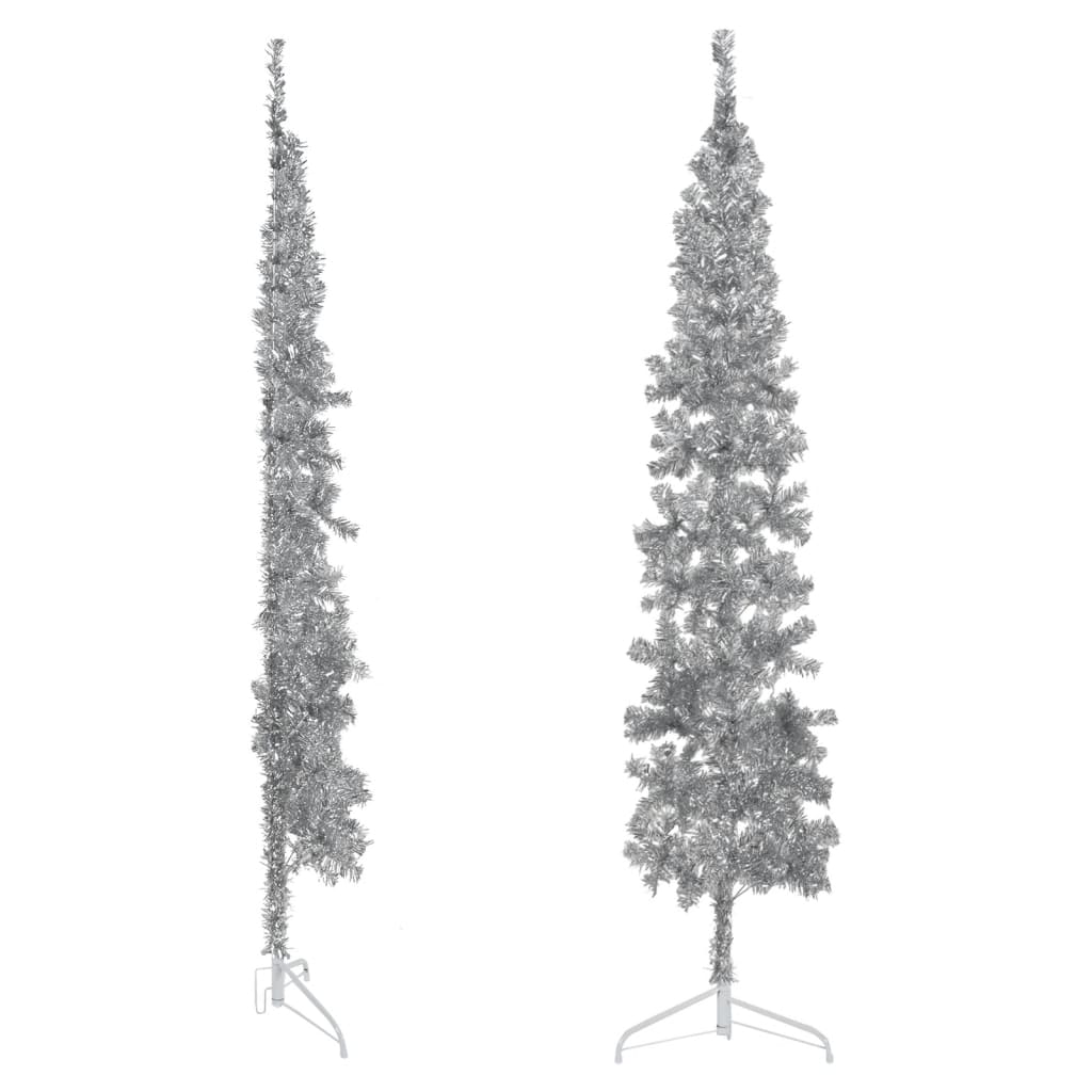 Albero Natale Artificiale Sottile a Metà Supporto Argento 210cm 344597