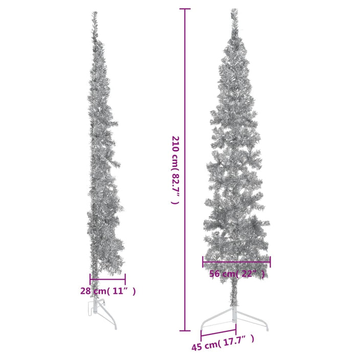 Albero Natale Artificiale Sottile a Metà Supporto Argento 210cm