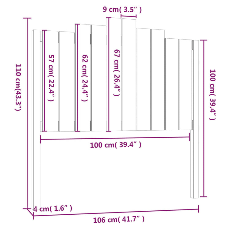 Testiera per Letto Bianca 106x4x110cm in Legno Massello di Pino cod mxl 47326