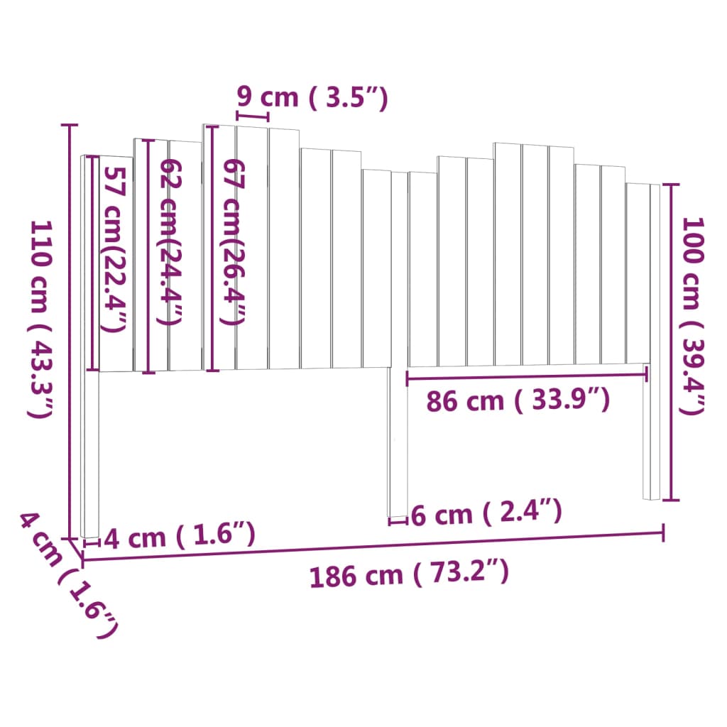 Testiera per Letto 186x4x110 cm in Legno Massello di Pino cod 11226