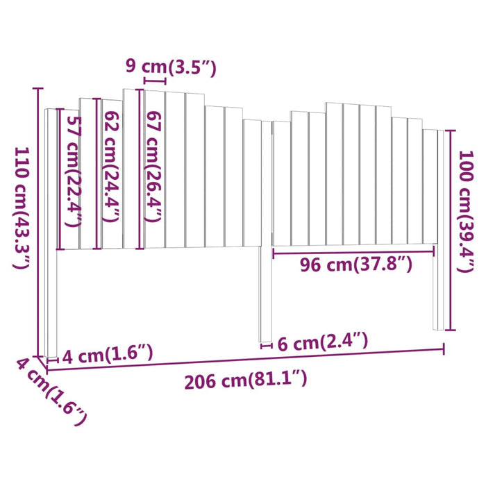 Testiera per Letto 206x4x100 cm in Legno Massello di Pino 818490