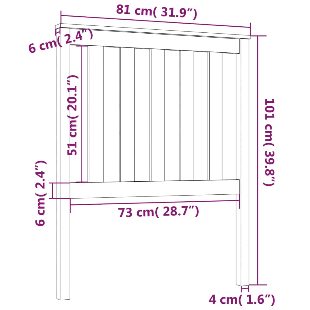 Testiera per Letto 81x6x101 cm in Legno Massello di Pino cod mxl 49673