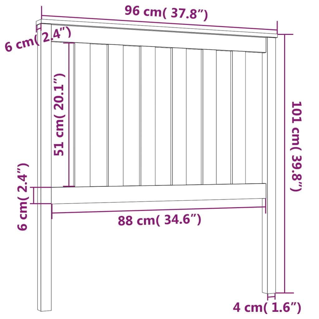 Testiera per Letto 96x6x101 cm in Legno Massello di Pino cod mxl 53013