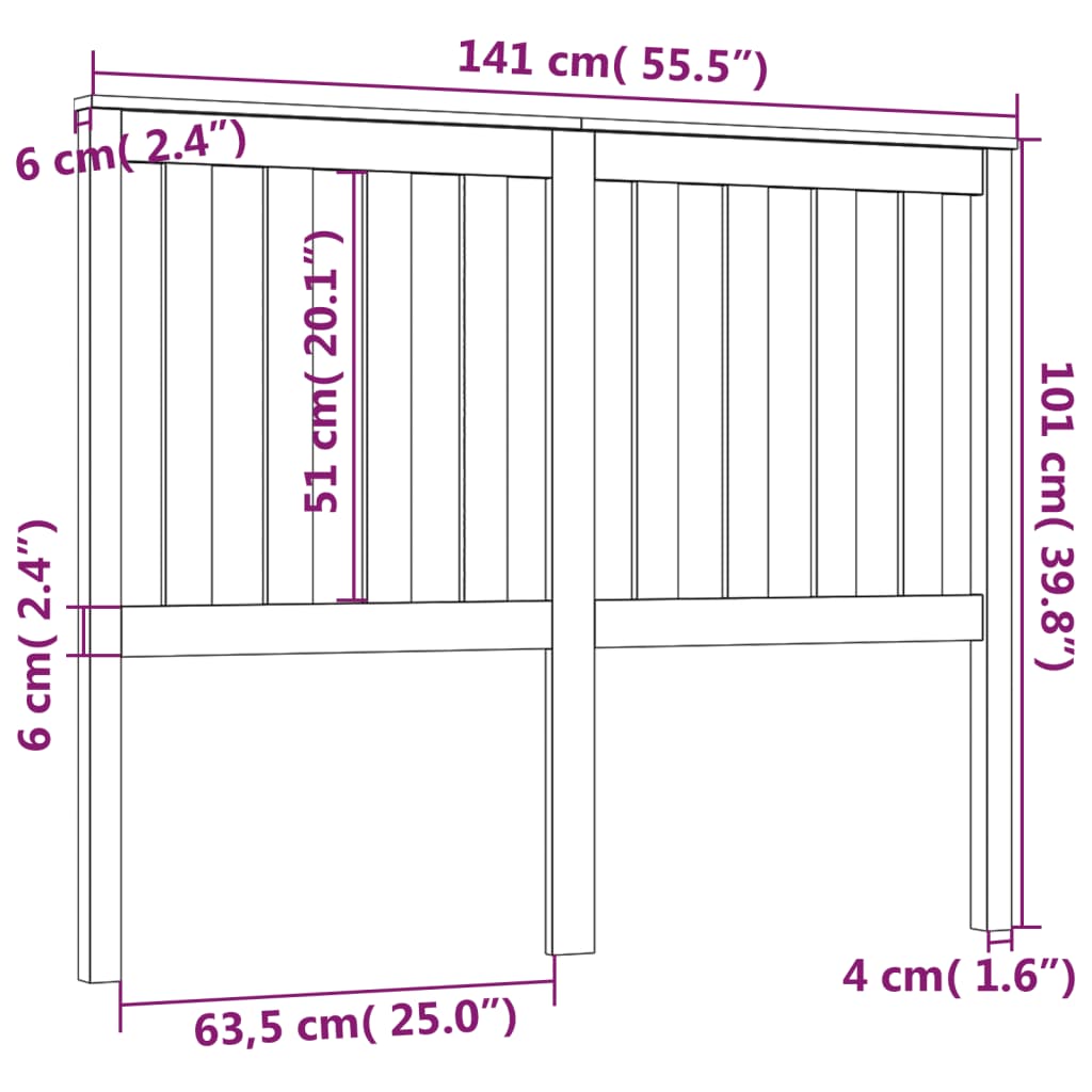 Testiera per Letto Bianca 141x6x101cm in Legno Massello di Pino cod mxl 64544