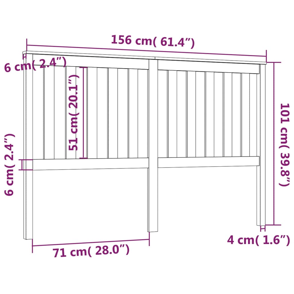 Testiera per Letto 156x6x101 cm in Legno Massello di Pino cod mxl 51882