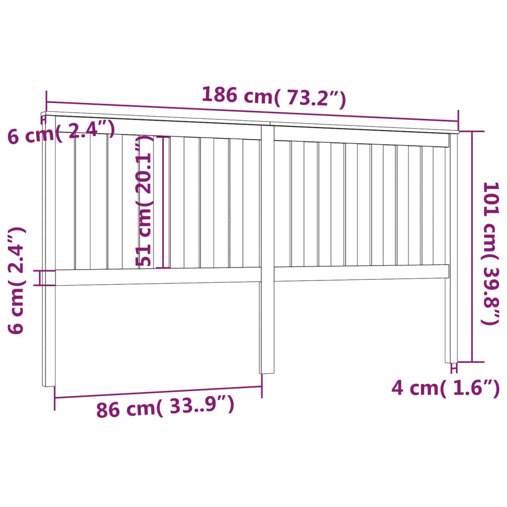 Testiera per Letto 186x6x101 cm in Legno Massello di Pino 818535