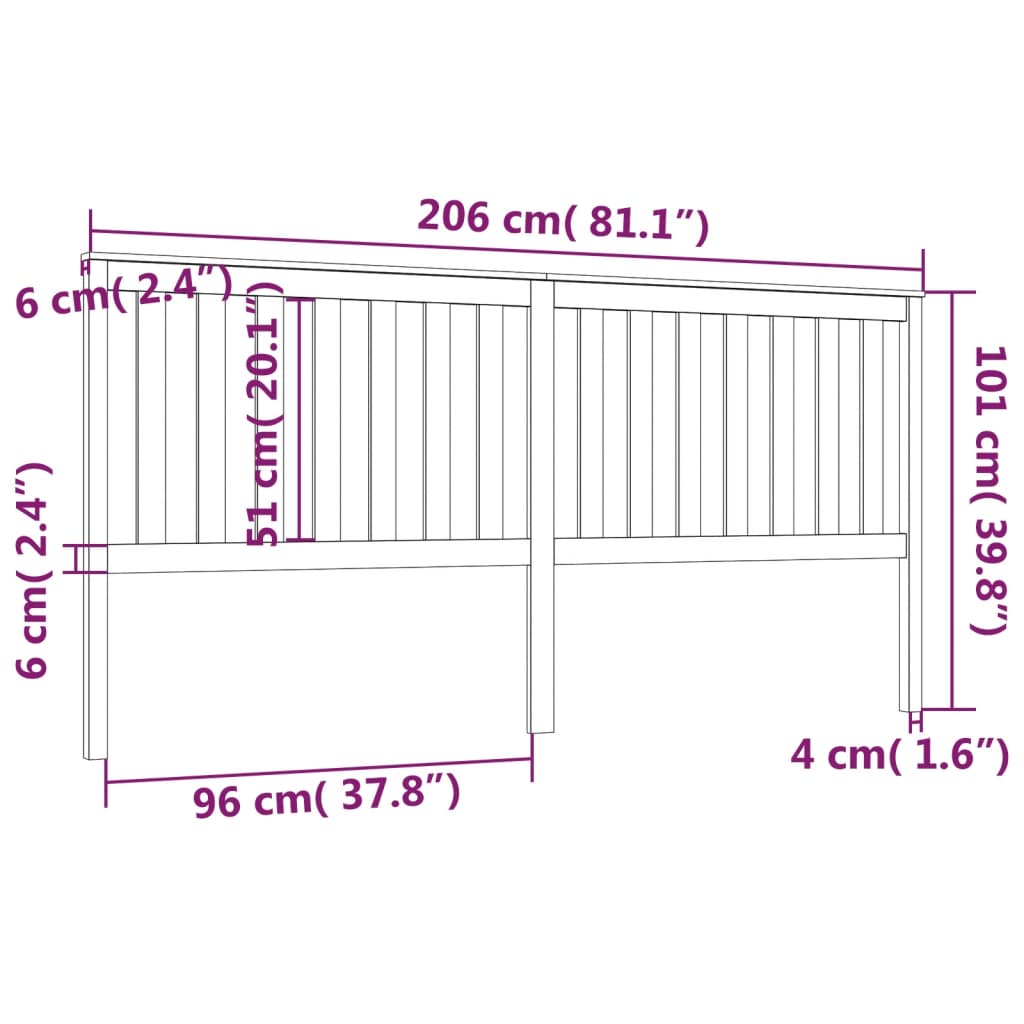 Testiera per Letto Miele 206x6x101 cm in Legno Massello di Pino cod mxl 47382