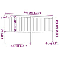 Testiera per Letto Nera 206x6x101 cm in Legno Massello di Pino