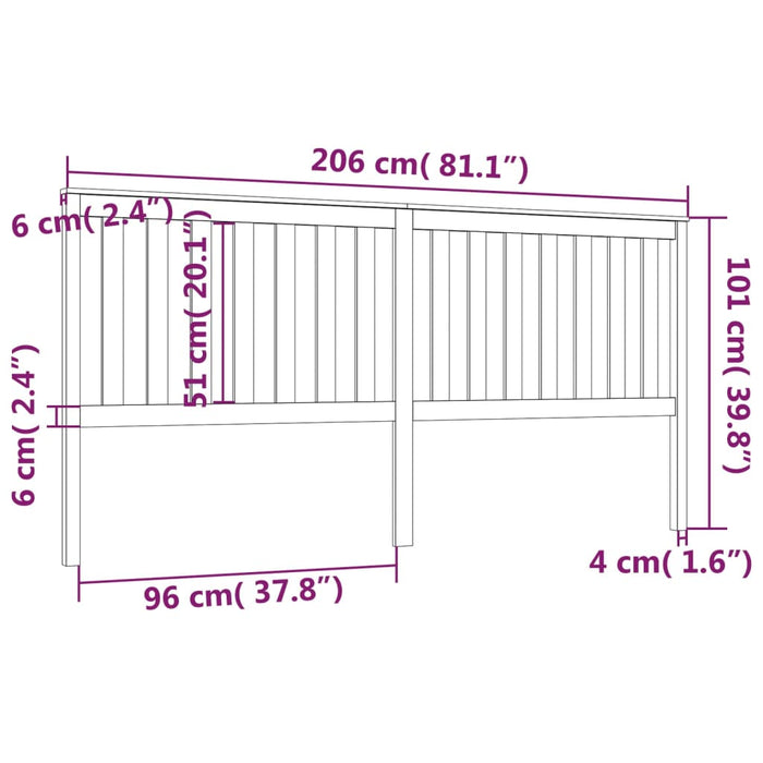 Testiera per Letto Nera 206x6x101 cm in Legno Massello di Pino